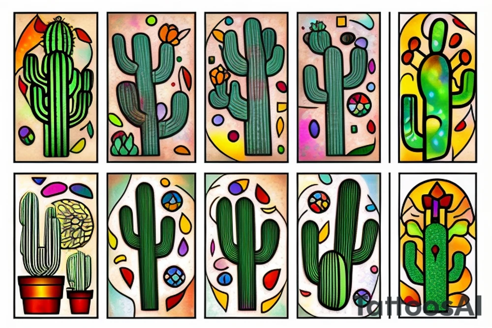 Cactus stained glass tattoo idea