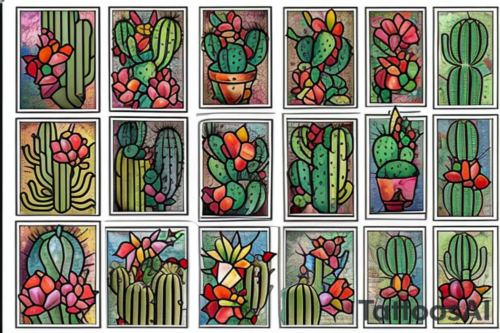 Cactus stained glass tattoo idea