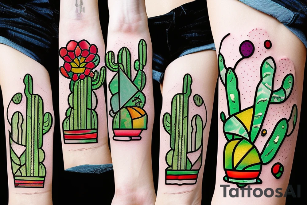 Cactus stained glass tattoo idea