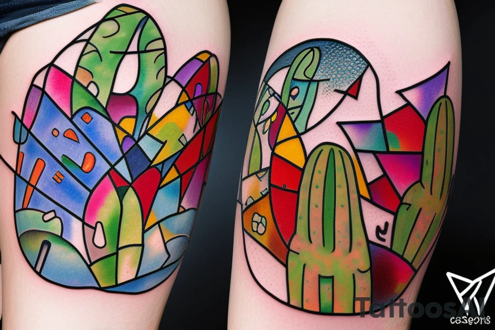 Cactus stained glass tattoo idea