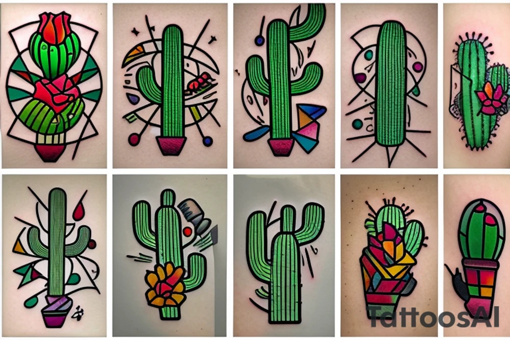 Cactus stained glass tattoo idea