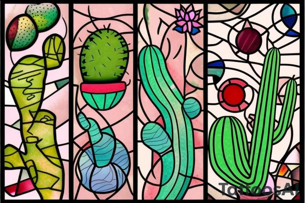 Cactus stained glass tattoo idea