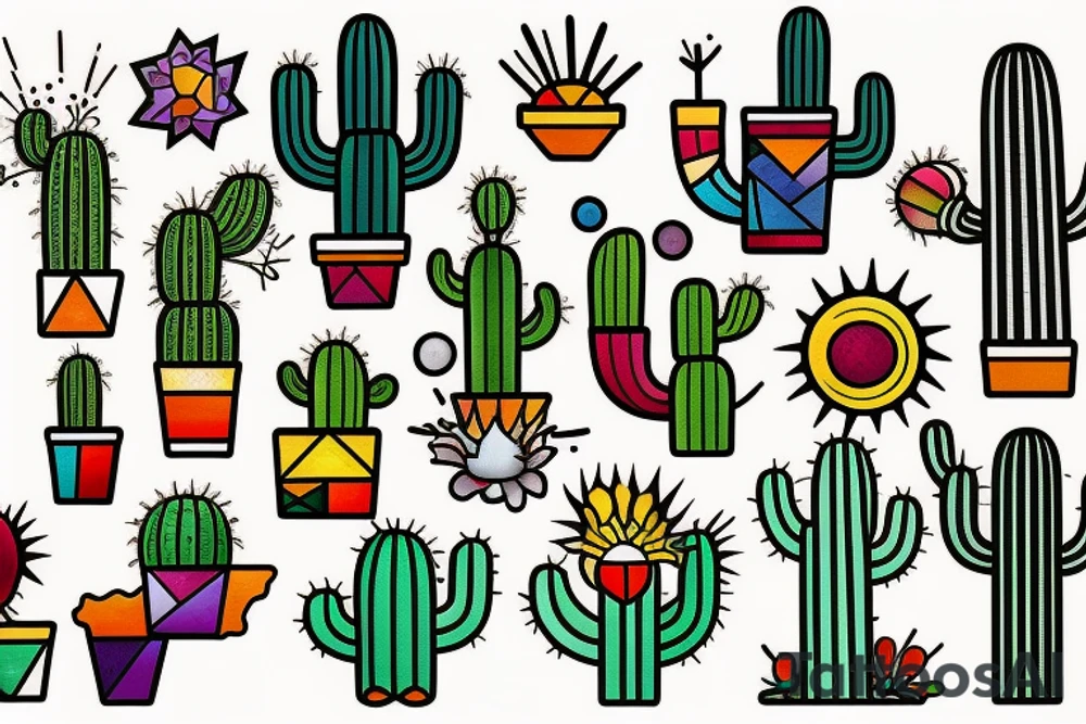 Cactus stained glass tattoo idea