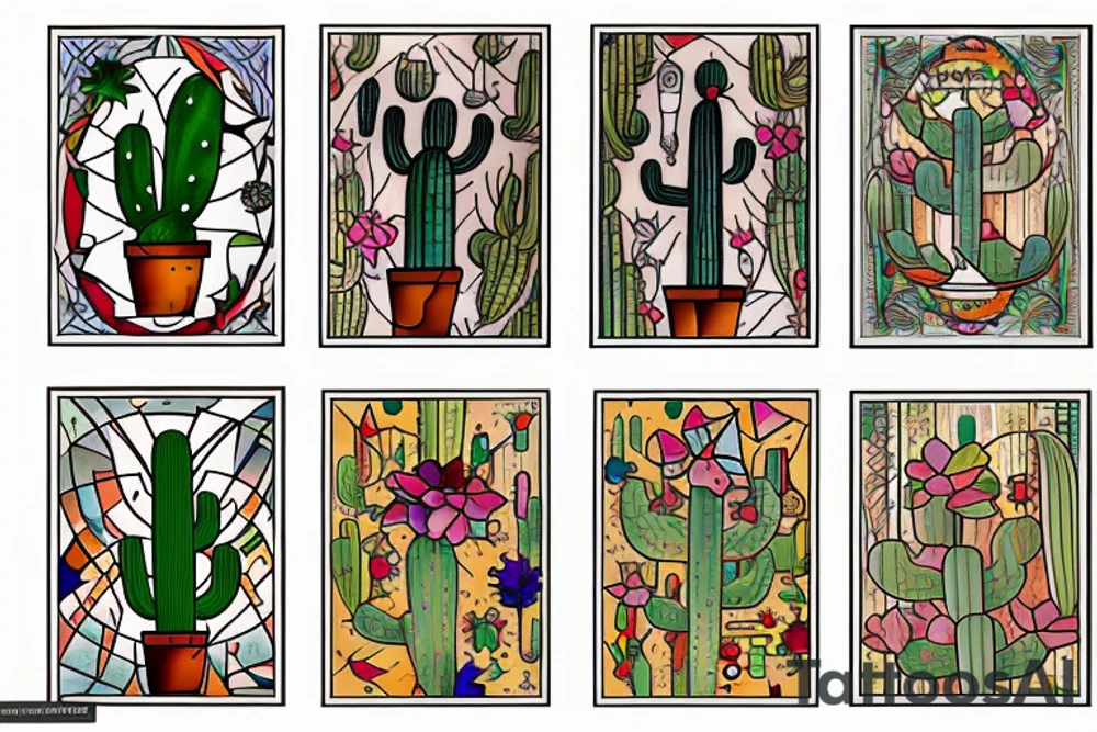 Cactus stained glass tattoo idea