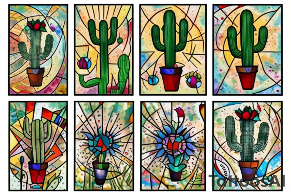Cactus stained glass tattoo idea