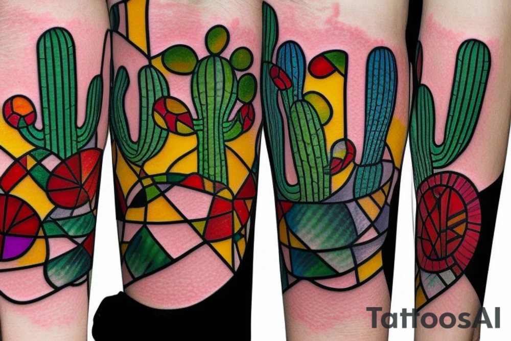 Cactus stained glass tattoo idea