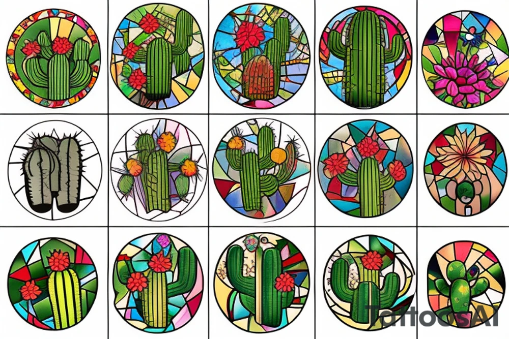 Cactus stained glass tattoo idea