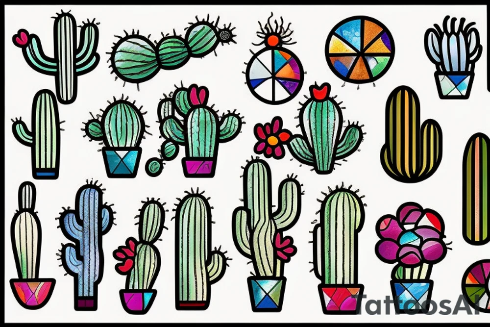 Cactus stained glass tattoo idea