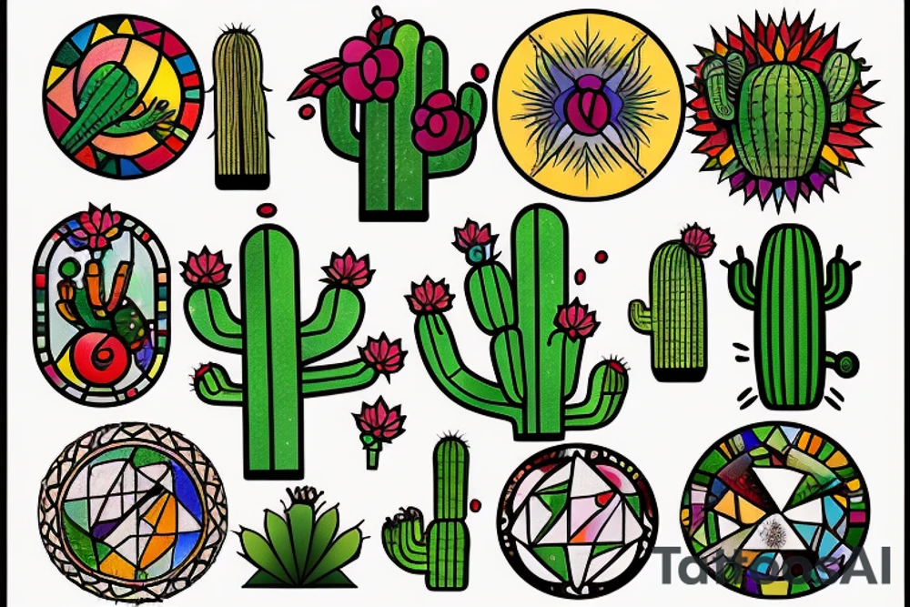 Cactus stained glass tattoo idea