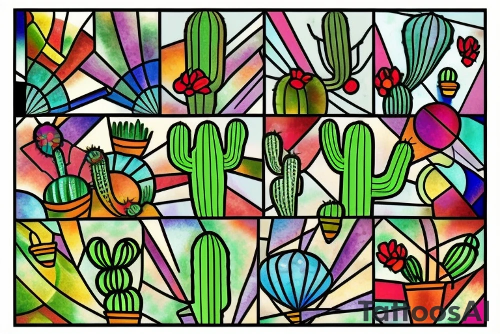Cactus stained glass tattoo idea