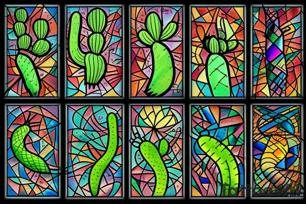 Cactus stained glass tattoo idea