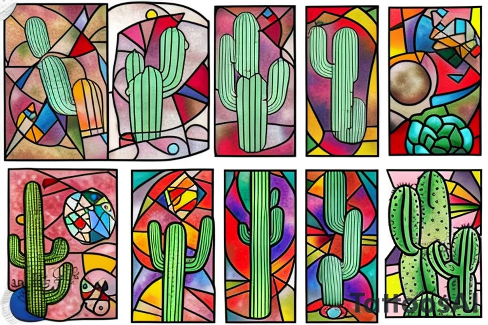 Cactus stained glass tattoo idea