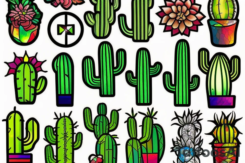 Cactus stained glass tattoo idea