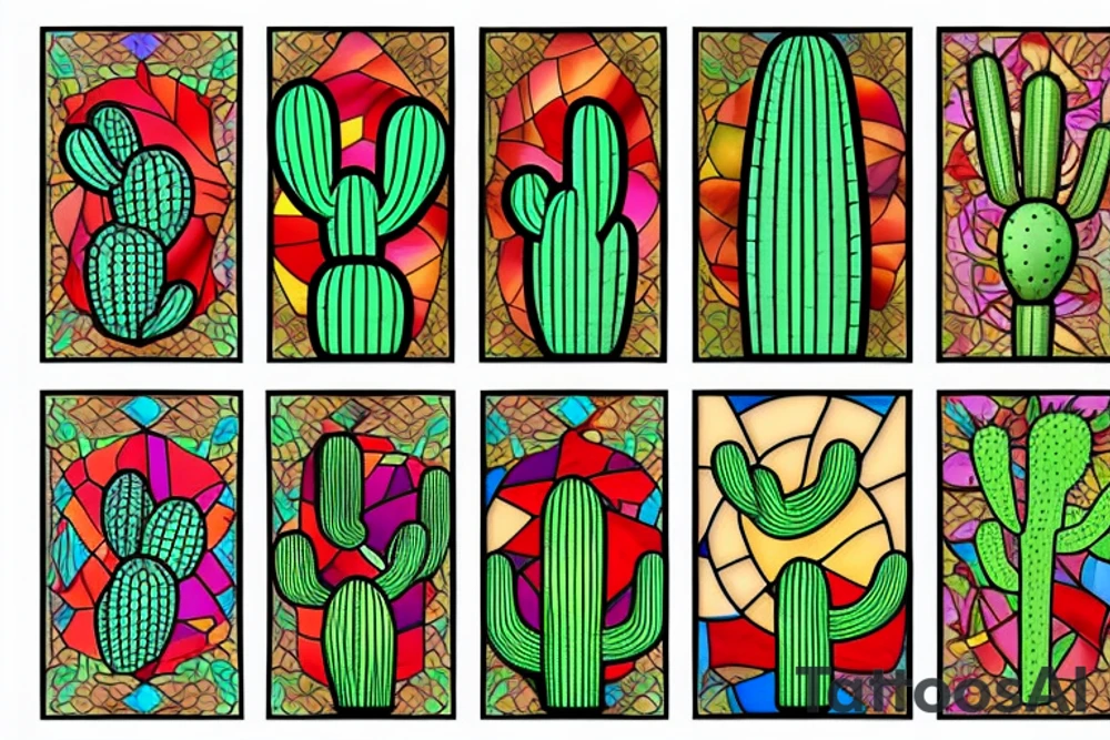 Cactus stained glass tattoo idea