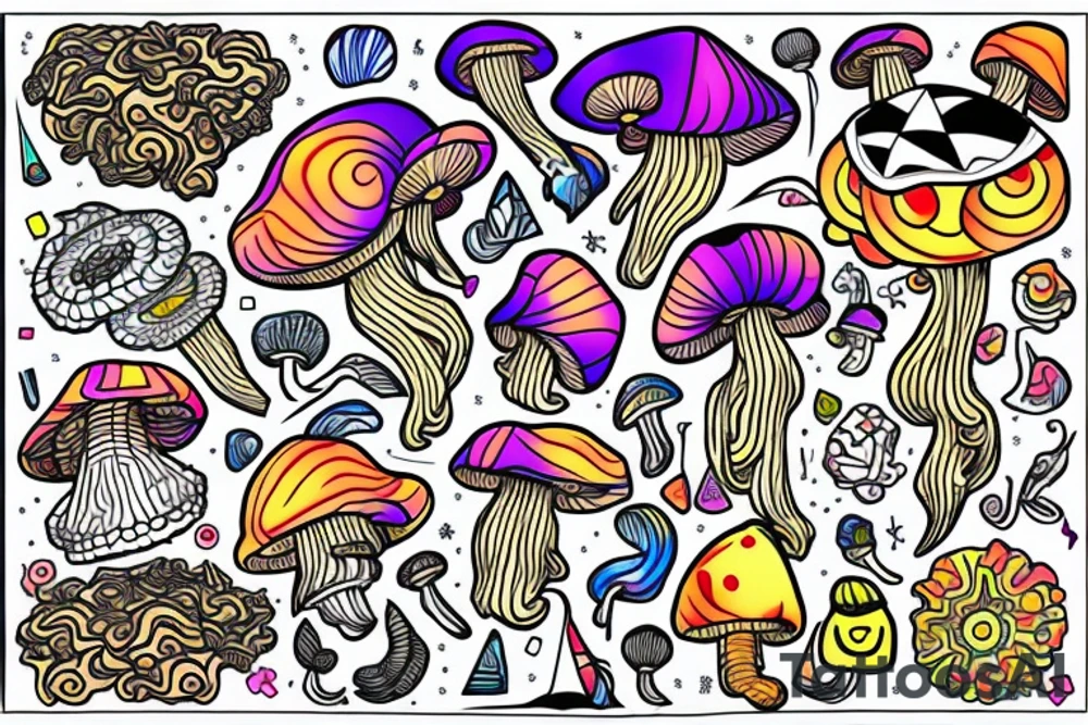 Trippy shrooms tattoo idea