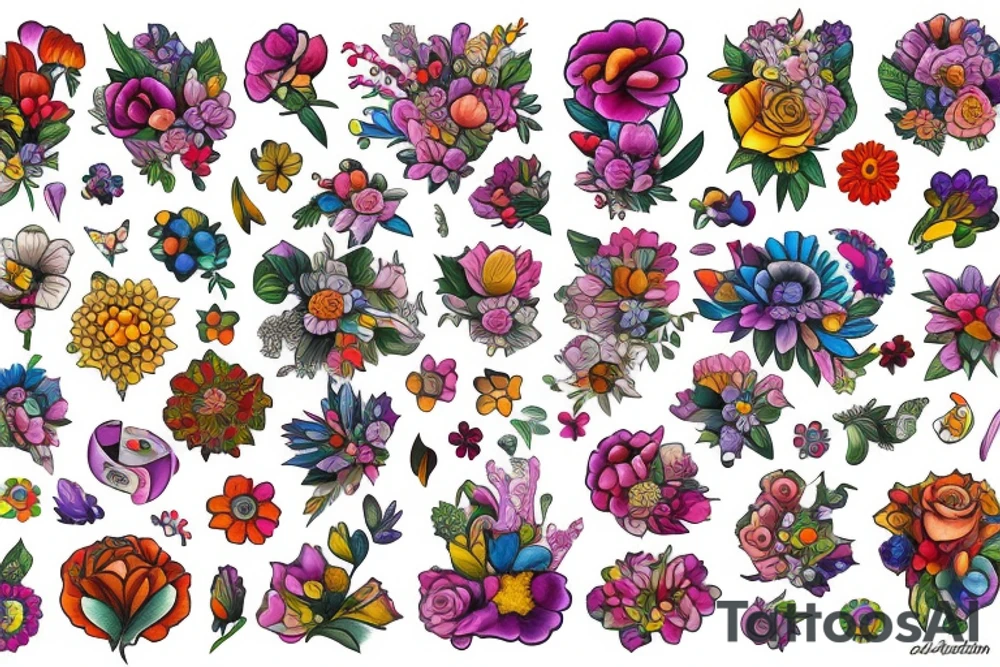 Bouquet of flowers tattoo idea
