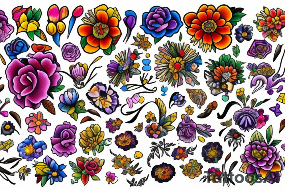 Bouquet of flowers tattoo idea