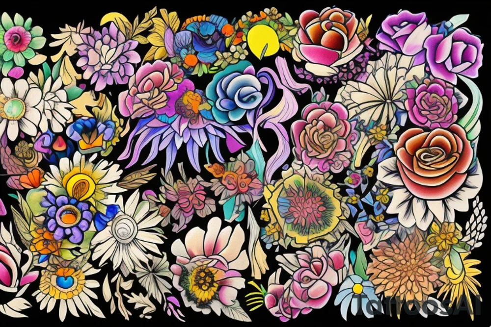 Bouquet of flowers tattoo idea