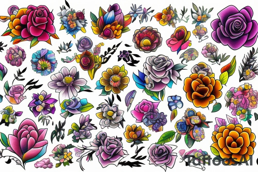 Bouquet of flowers tattoo idea