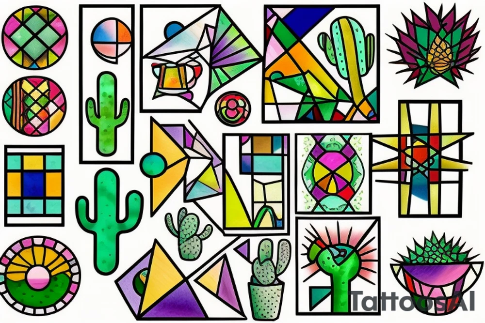 Stained glass cactus tattoo idea