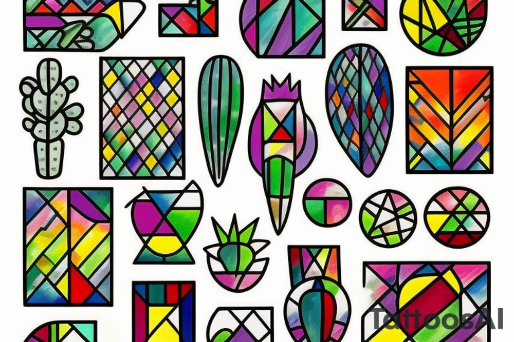 Stained glass cactus tattoo idea