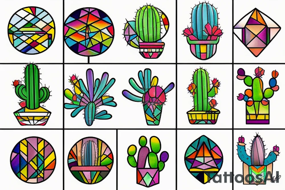 Stained glass cactus tattoo idea