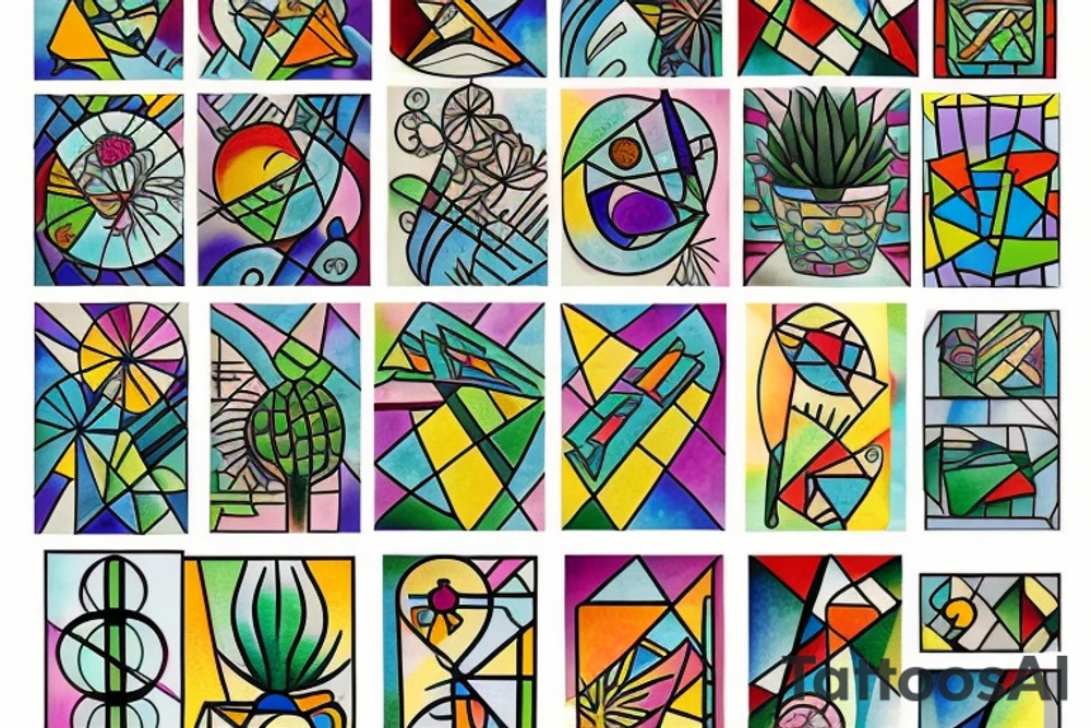 Stained glass cactus tattoo idea