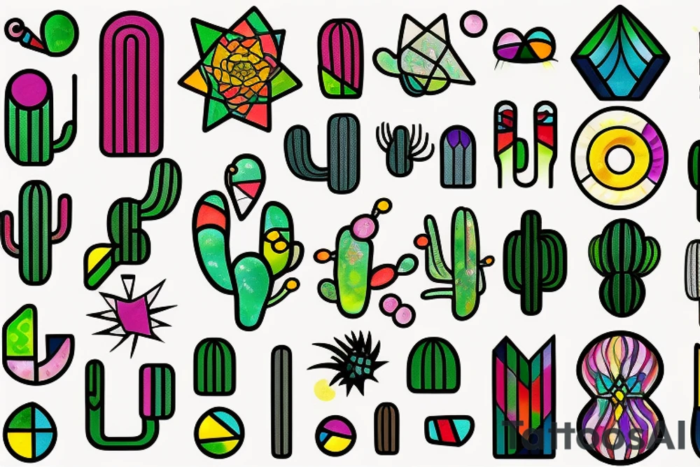 Stained glass cactus tattoo idea