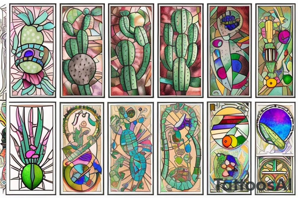 Stained glass cactus tattoo idea