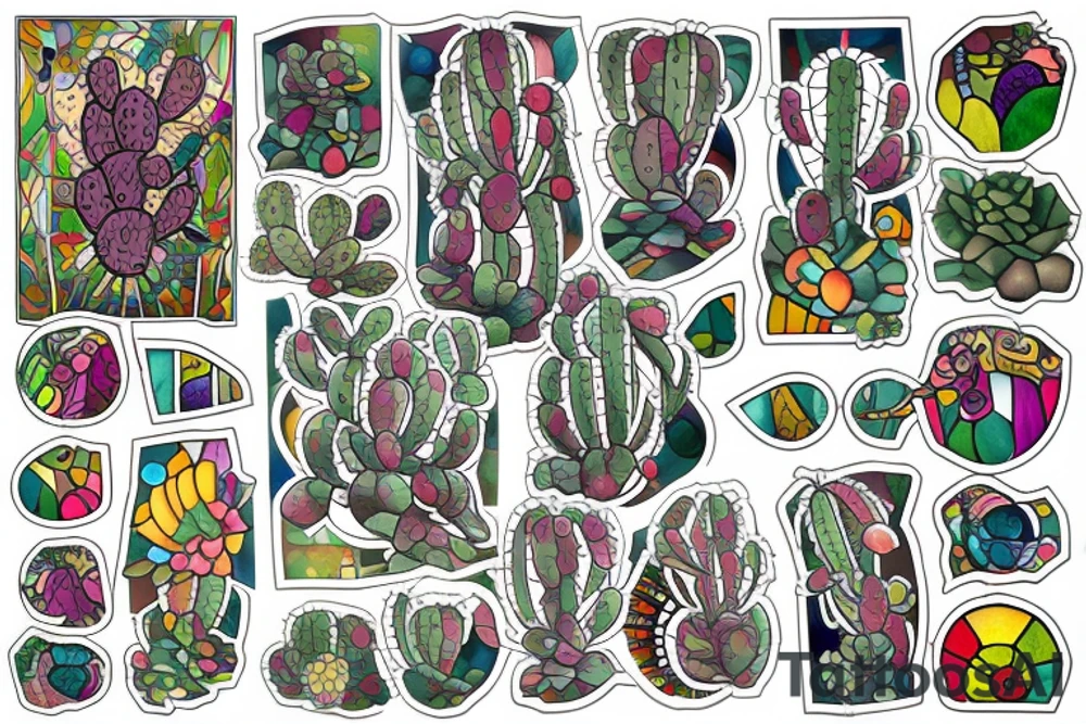 Stained glass cactus tattoo idea