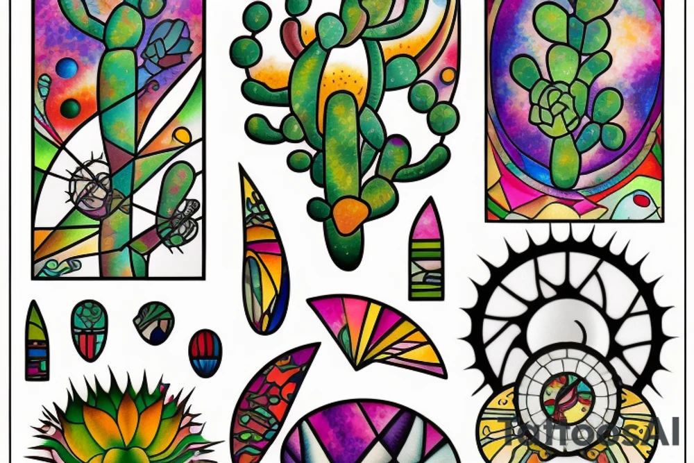 Stained glass cactus tattoo idea