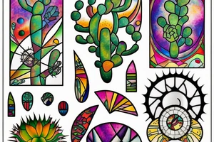 Stained glass cactus tattoo idea