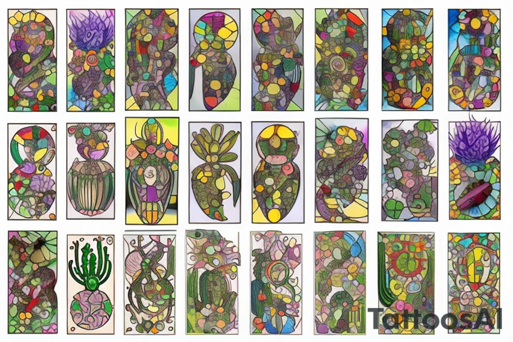 Stained glass cactus tattoo idea