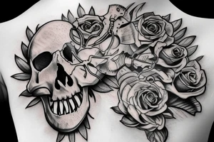 dinosaurus skull growing on a flower steam tattoo idea