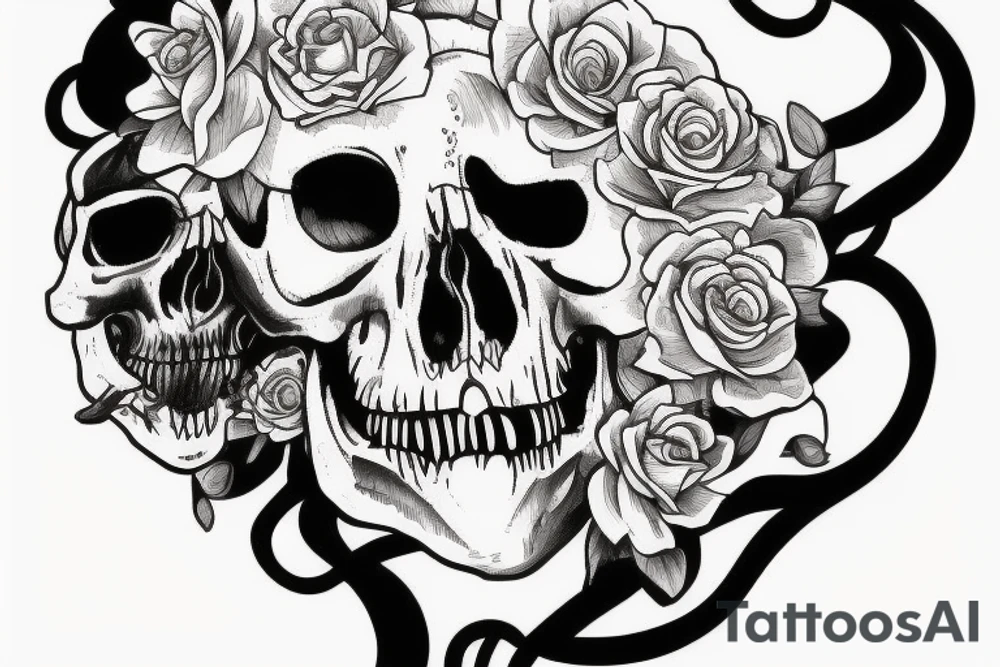 dinosaurus skull growing on a flower steam tattoo idea