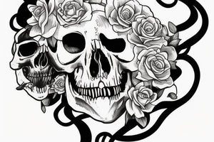 dinosaurus skull growing on a flower steam tattoo idea