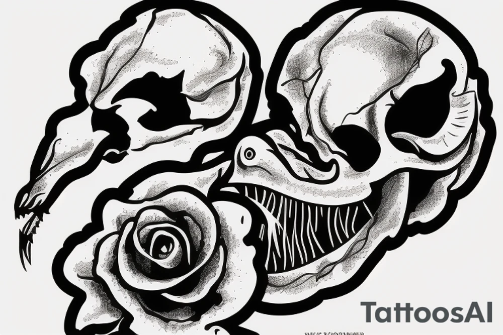 dinosaur skull growing on a flower steam tattoo idea