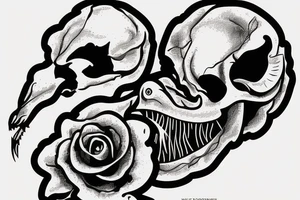 dinosaur skull growing on a flower steam tattoo idea