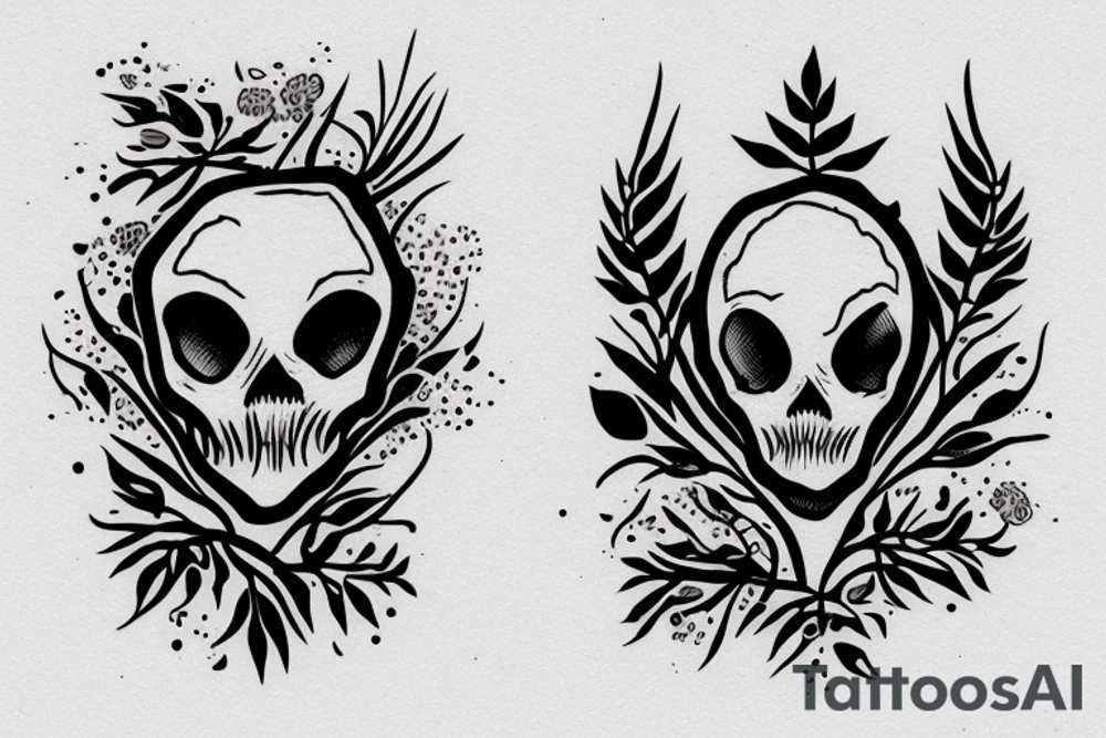 dinosaur skull growing on a flower steam tattoo idea
