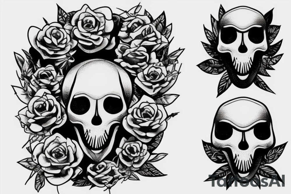 dinosaur's skull growing on a flower steam tattoo idea