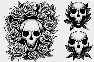 dinosaur's skull growing on a flower steam tattoo idea