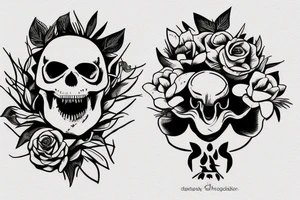 dinosaur's skull growing on a flower steam tattoo idea