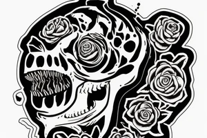dinosaur's skull growing on a flower steam tattoo idea