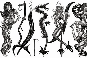 FLAMING double-bladed drag hoe or two-pronged mattock tattoo idea