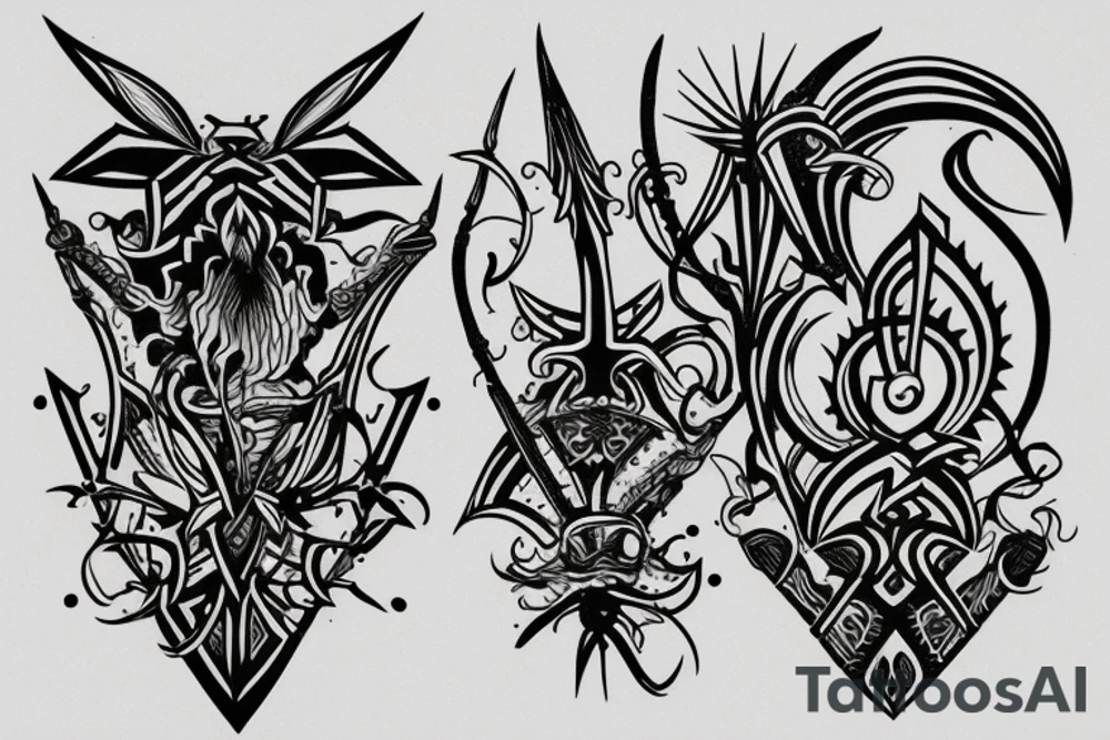 A spear having two prongs tattoo idea