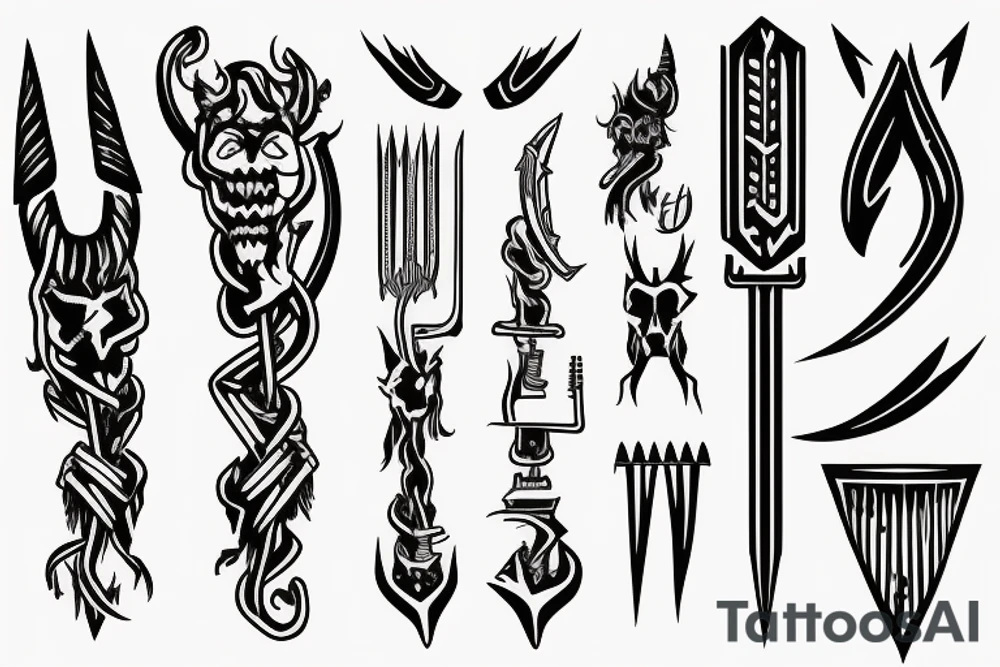 HADES two-pronged implement resembling a pitchfork tattoo idea