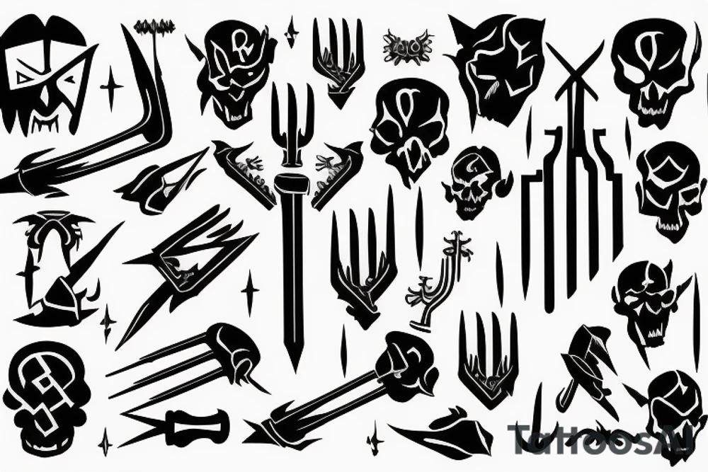 HADES two-pronged implement resembling a pitchfork tattoo idea