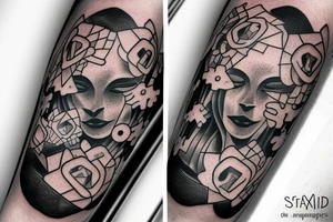 A tattoo that symbolises Pain and Struggle and growth, in a realism abstract style with words tattoo idea
