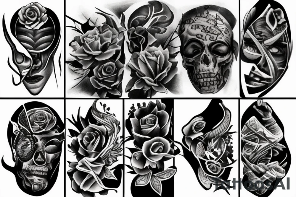 A tattoo that symbolises Pain and Struggle and growth, in a realism abstract style with words tattoo idea