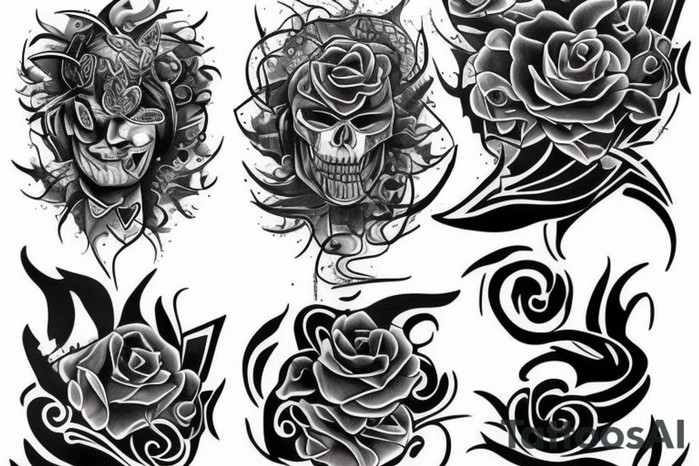 A tattoo that symbolises Pain and Struggle and growth, in a realism abstract style with words tattoo idea